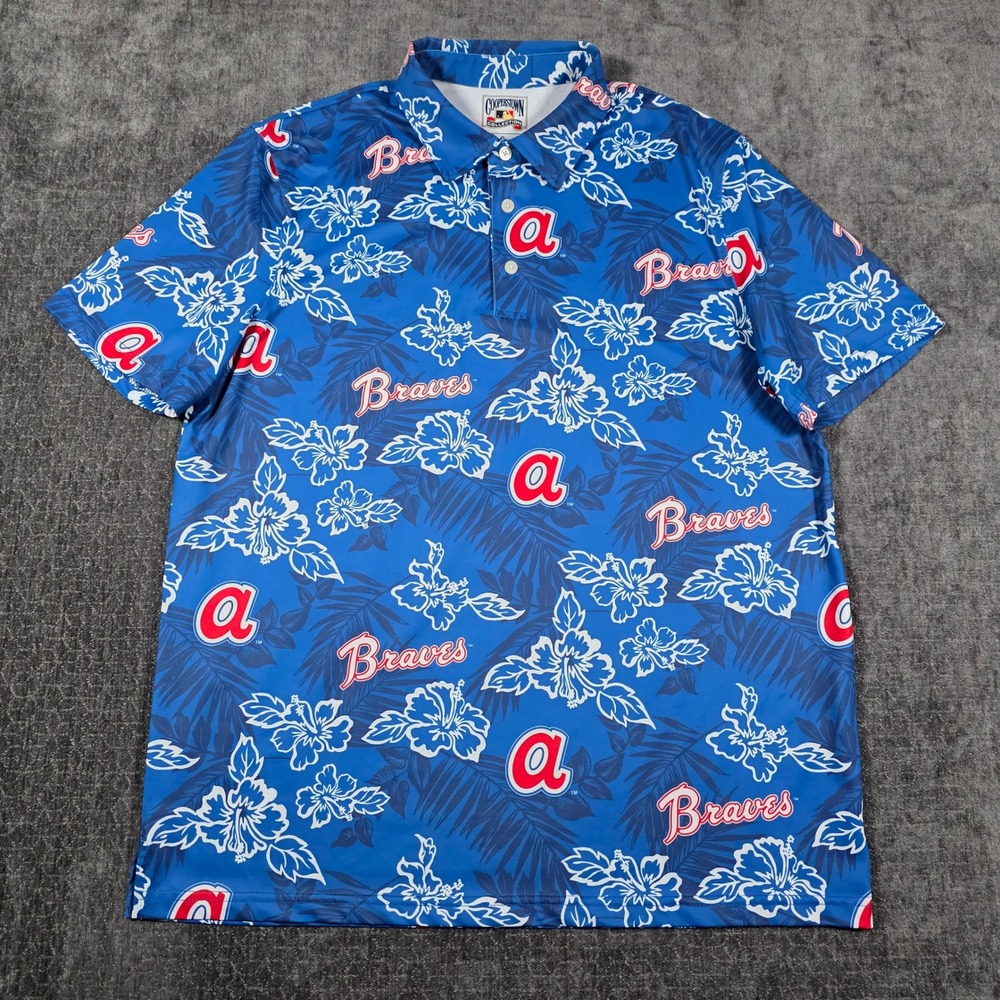 Reyn Spooner Atlanta Braves MLB Cooperstown Collection Hawaiian Polo Shirt Men M